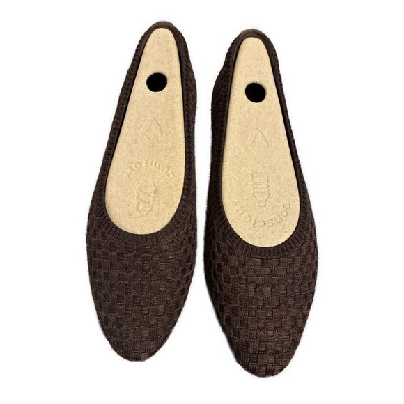 Vivaia New Solid Chocolate Brown Fabric Woven Flats Sustainable 10.5 - Picture 2 of 7